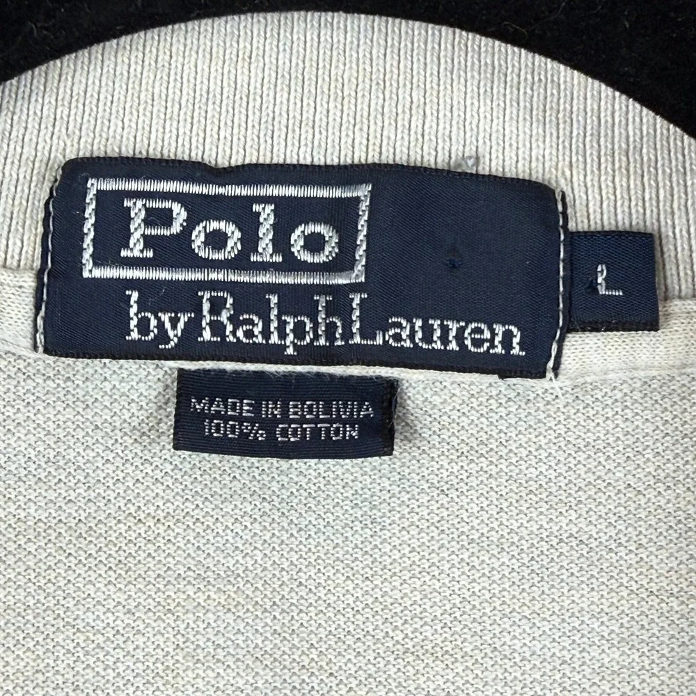 Polo Ralph Lauren Mens Large Cream Pique Short‎ Sleeve Pony Logo Polo Shirt